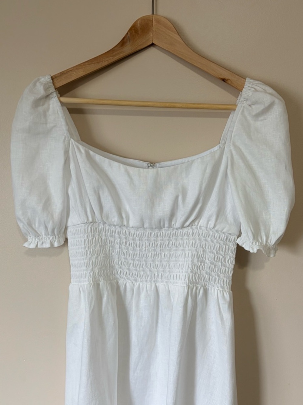 NEW Reformation Adler Linen Midi Smocked Puff Sleeve Dress White | US 6 UK 10 - Picture 8 of 12